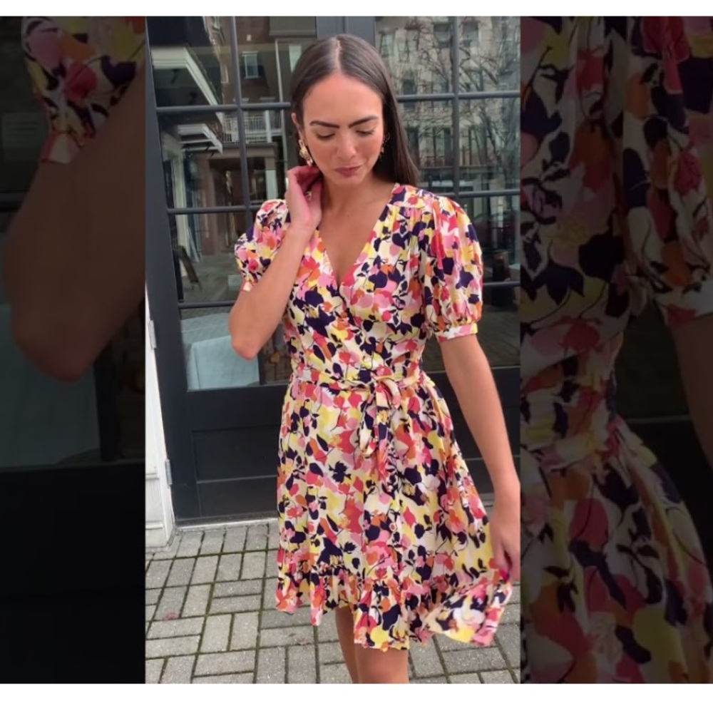 FRNCH Aimy Puff Sleeve Floral Wrap Dress